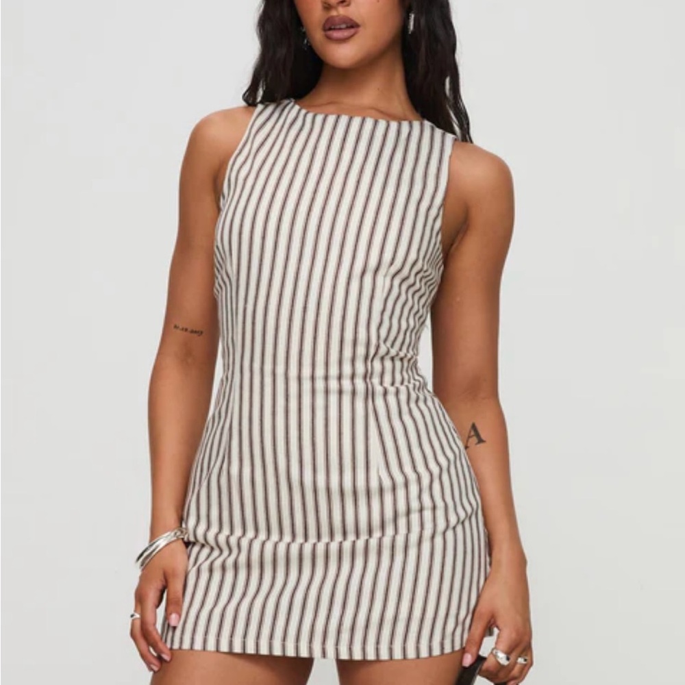 NWT - brown and white striped tie-back romper